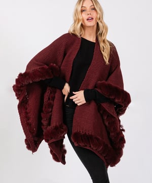 Image of Faux Fur Trim Cape with Closure