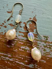 Image 10 of AAA nucleated pearl and Ethiopian opal earrings
