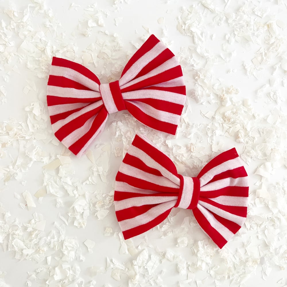 Image of Red and Pale Blush Striped Bows 