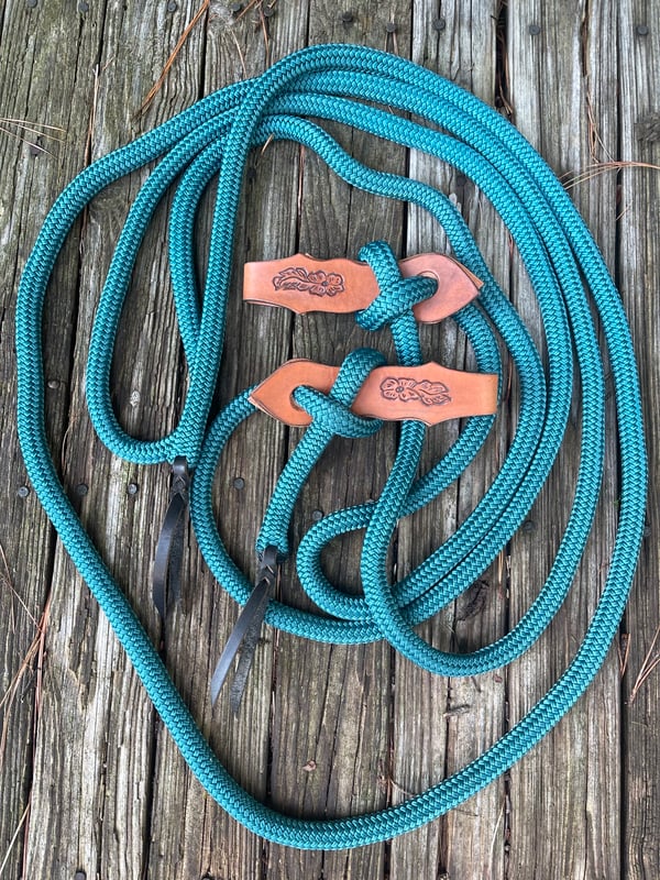 Image of Teal Yacht Line Mecate with Tooled Slobber Straps