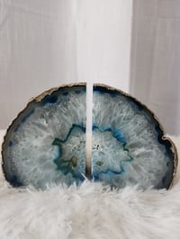 Image 1 of 4.1lb Blue Agate Geode Rough Edge Crystal - 2pc Set