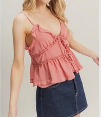 Image 1 of Sleeveless Ruffled Cami Top pink 