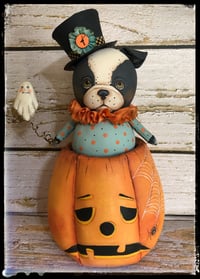 Image 1 of Bull Dog Halloween doll container ghost Folk Art Pumpkin Jack o lantern