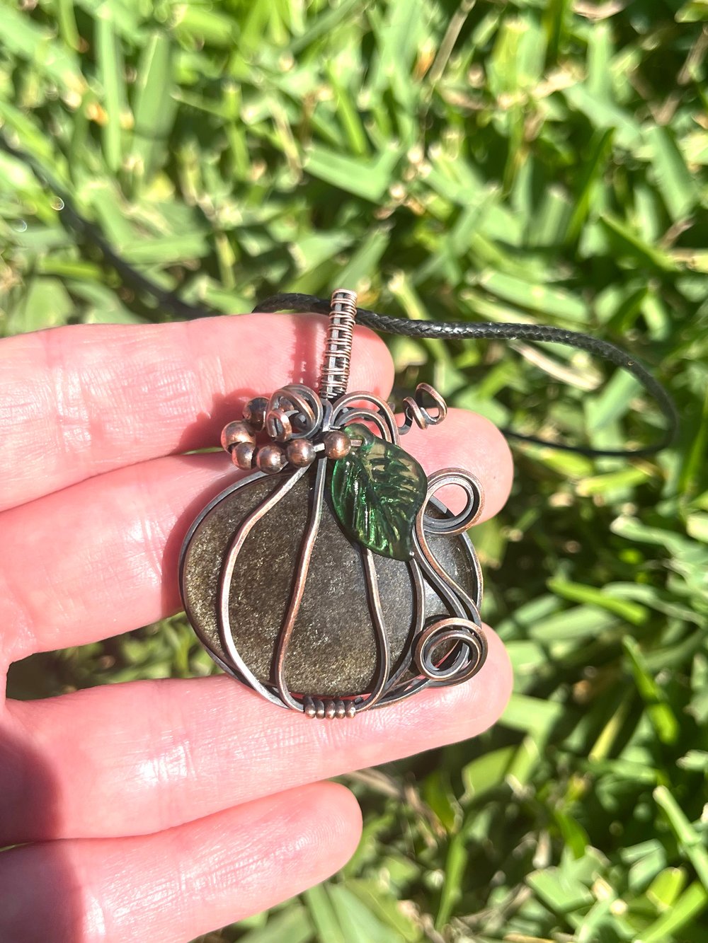 Image of Wire wrapped crystal pumpkin necklaces