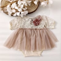 Image 1 of Sitter girls body-dress with flowers | Stella | beige and old rose