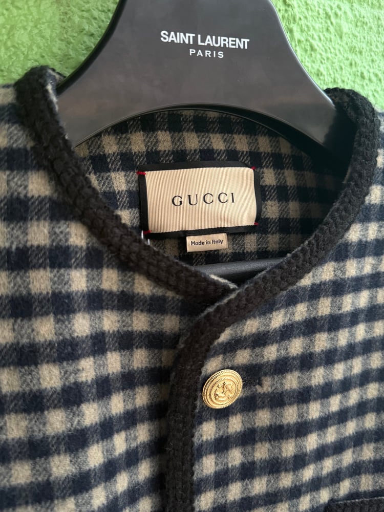 Image of Gucci FW24 Wool Gingham Interlocking G Coat