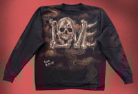 Image 1 of “LOVE” CUSTOM BLEACH PAINTED PULLOVER SWEATER XL