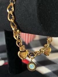 Image 4 of Love Heart Round Pendant Link Chain Charms Bracelet