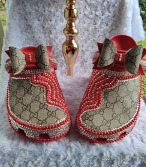 Image of Size 8 Red Crocs with Hat