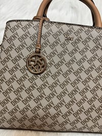 Image 5 of DKNY Monogram Satchel Crossbody – Beige/Brown – Preowned