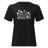 Image 3 of Women's Relaxed T-Shirt, Minimalist White Wildflowers T-Shirt | Simple Botanical Graphic Tee