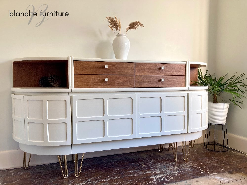 White curved deals sideboard
