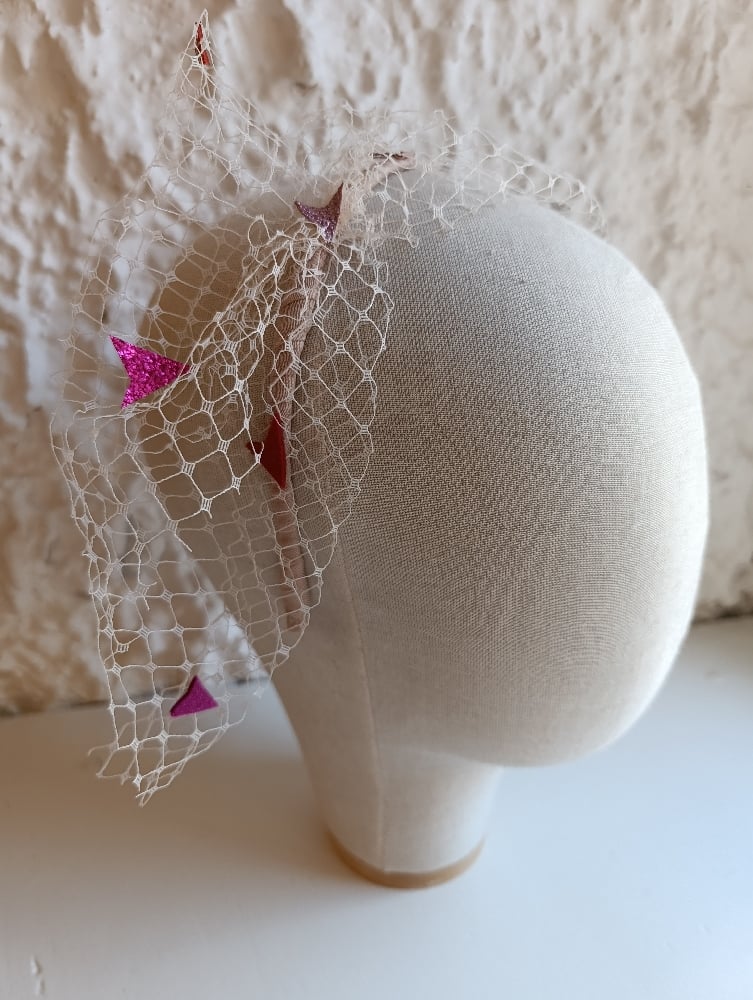 Image of Cerchietto veletta cipria con cuoricini rosso/rosa
