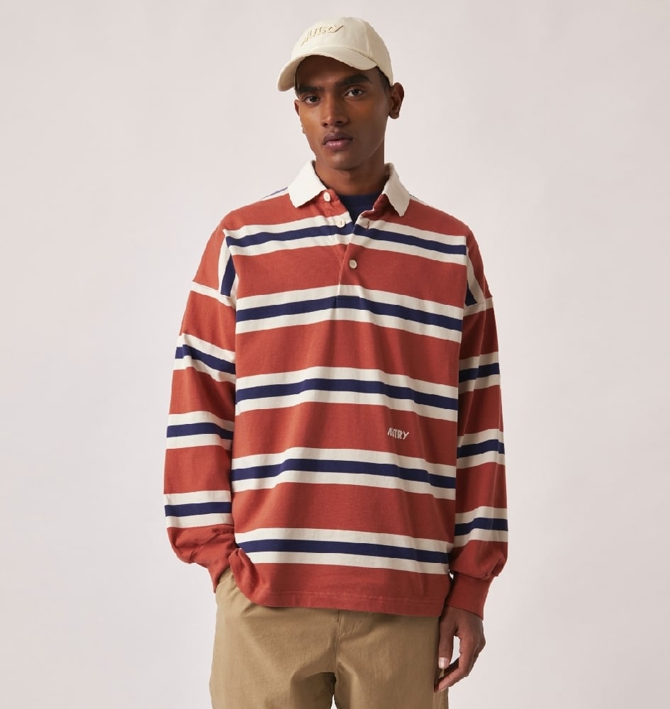 Image of AUTRY STRIPED RUGBY POLO RED