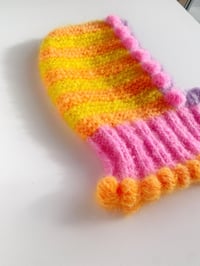 Image 2 of Sofie And Iris Striped Yellow, Orange, Bubble Gum Pink and Light Lavender Mohair Balaclava