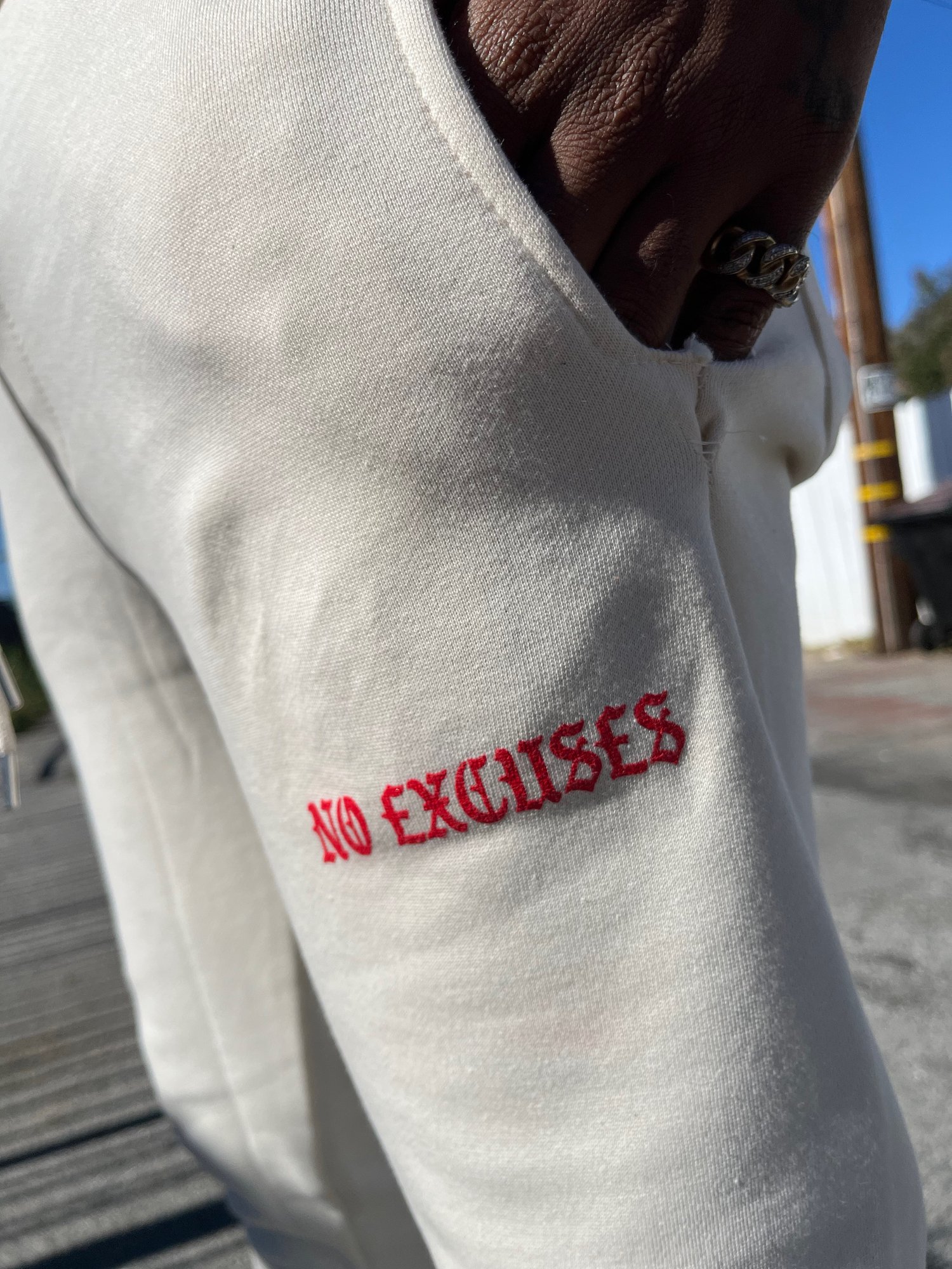 Image of A1$D1 No Excuses Stacked Sweats (Cream X Black X Red) 