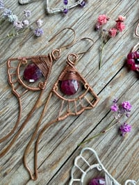 Image 3 of Copper Luna Wing Earrings with Ruby