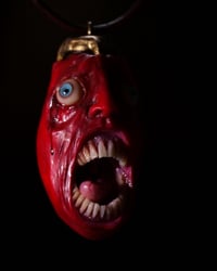 Image 4 of Berserk Egg of the King blood tears pendant, leather cord, brass hardware, OOAK