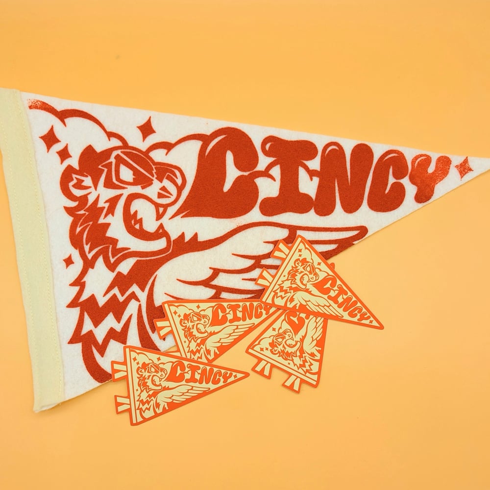 Image of CINCY Pennant Flag & Sticker