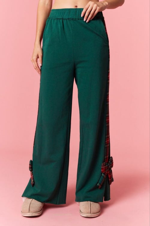 Image of GREEN PLAID BOW PANTS