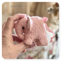 Image 10 of Handmade pink  teddy elephant on a little wooden cart.