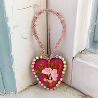 Image 1 of Fuchsia Valentine Heart with Rhinestones and Vintage Florals