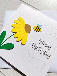 Image 3 of Handmade Bright Flower and Bee Birthday Card - Cheerful Nature Inspired card in various colours 