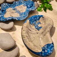 Image 1 of Set of 2 Artificial Stone and Epoxy Resin Pond Trays - Handmade Decorative Mini Lagoons