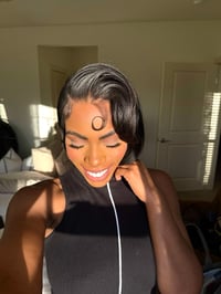 Image 1 of 10 inch YAKI LAYERED 13x6 LACE FRONT BOB WITH CURTAIN BANGS 