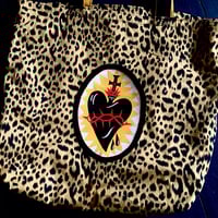Image 1 of Black  or red Sacred Heart Bag with cheetah cotton fabric