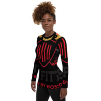 Image 3 of BOSSFITTED Black and Red AOP Women's Long Sleeve Compression Shirt