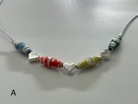 Image 2 of Handcrafted Paper Bead Necklace with Sterling Silver Hearts