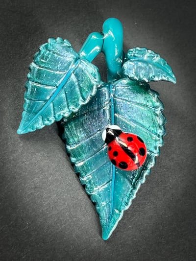 Image of Liquid Blue Triple Leaf & Ladybug Pendant