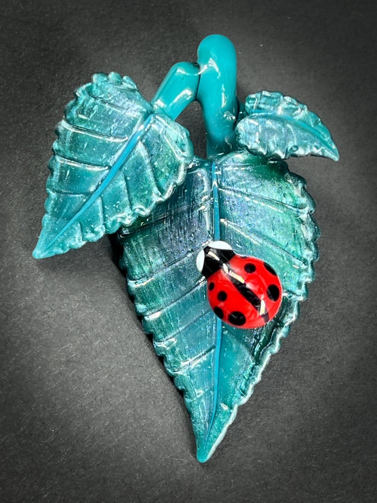 Image of Liquid Blue Triple Leaf & Ladybug Pendant