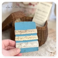 Image 7 of vintage french sewing basket with lace buttons and fabric samples