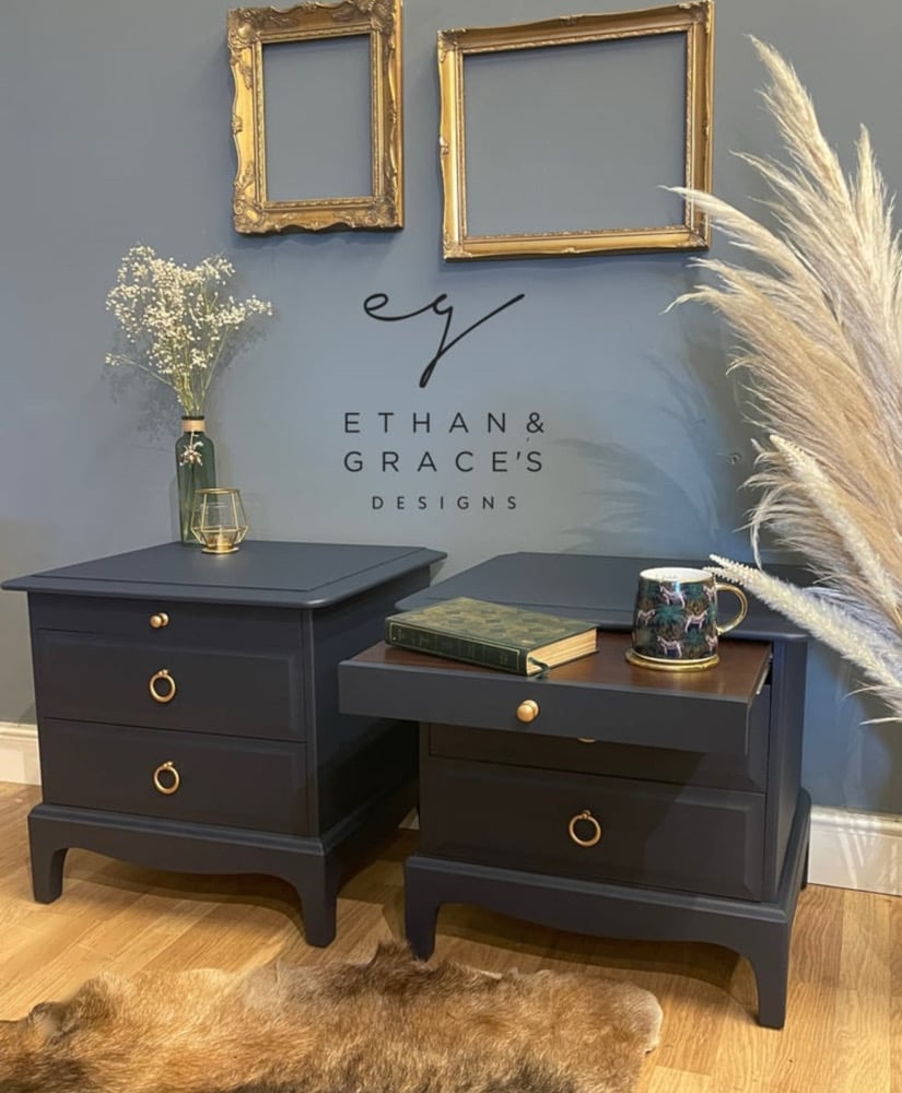 Image of Dark blue bedsides & dressing table 
