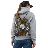 Art Nouveau Inspired Blue, Orange and White Boho Hippie Floral Sketch Drawstring Bag