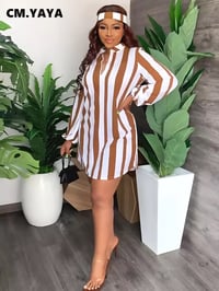 Image 4 of Streetwear Striped Women Lantern Long Sleeve Slim Shirt Blouse Style Dress Elegant