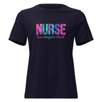 Image 1 of Women's Relaxed T-Shirt, Nurse Love, Inspire, Heal Uplifting Colorful Tee