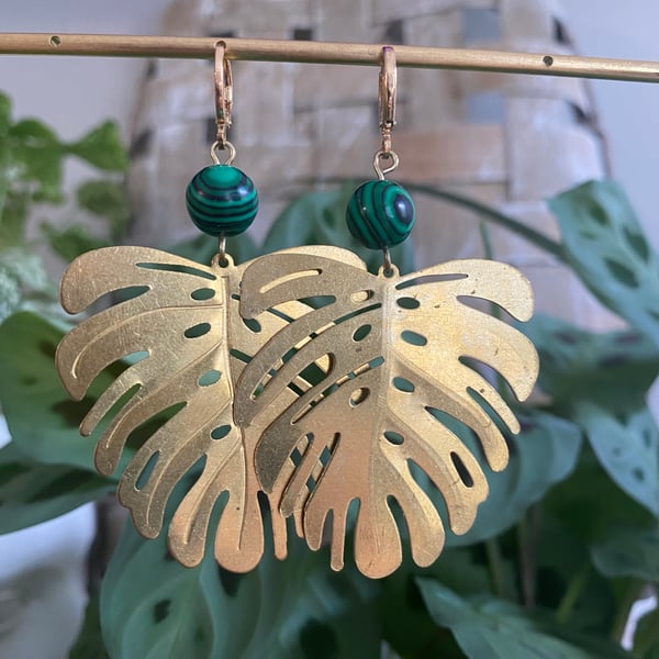 Image of Malachite Monstera Earrings