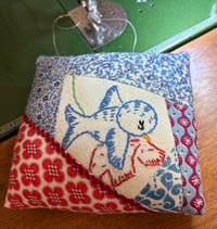 Image 2 of Feedsack Bluebird Pincushion