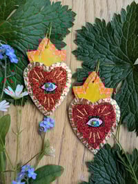 Image 1 of Flaming Heart Earrings - Red