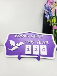Image 2 of Books Read This Year Shelf Tracker – Hanging Mini Book Counter with Numbered Charms & Stand 