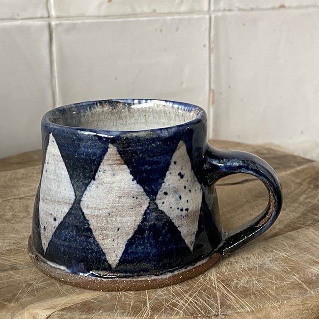 6oz Coffee Mug Blue Diamonds