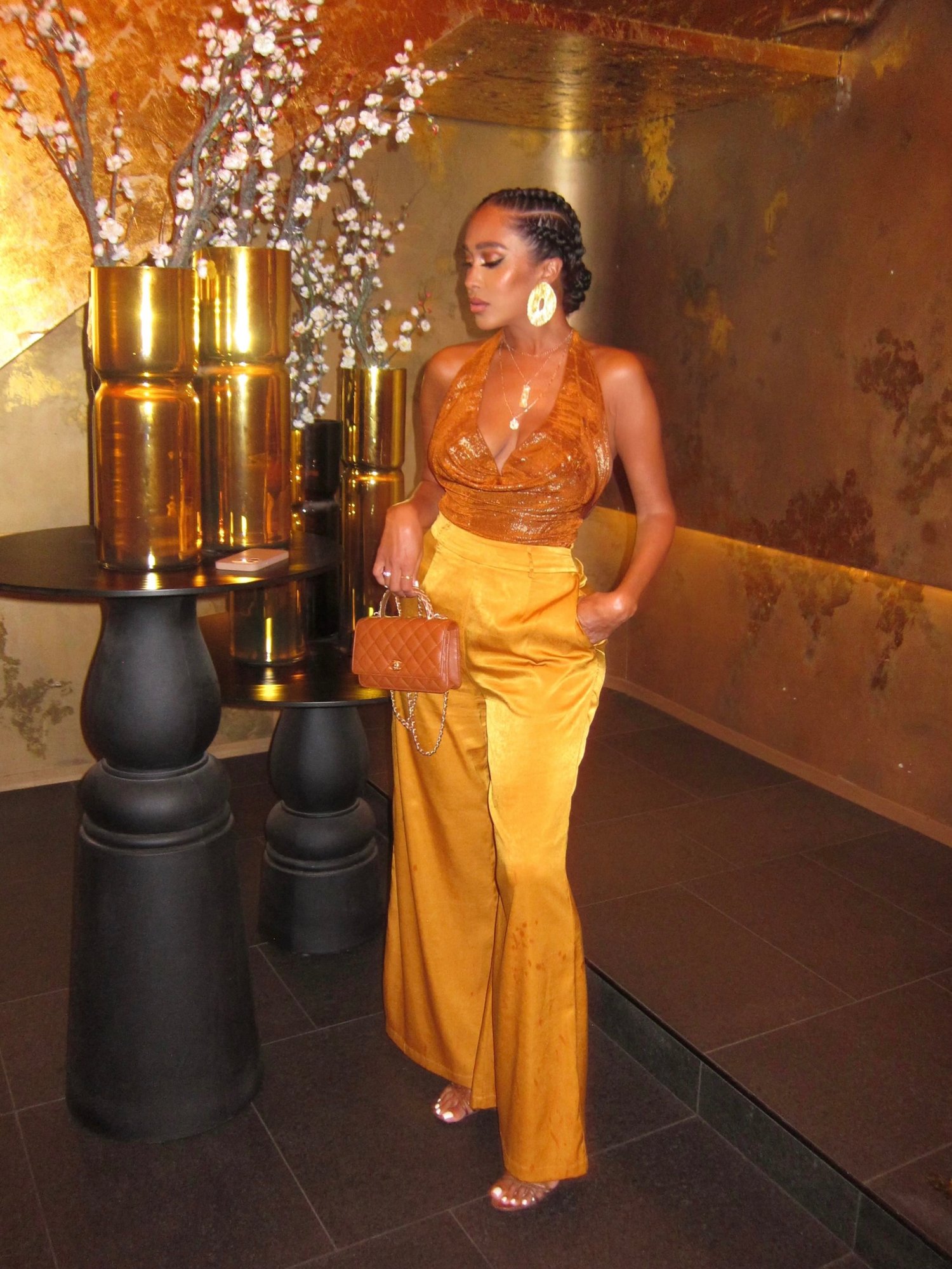 Image of ZARA COPPER DRAPED FOIL BODYSUIT (XS)