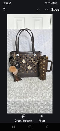 Image 2 of Size 7 Classic Brown & Dark Denim Crocs w/ Bag & Cup