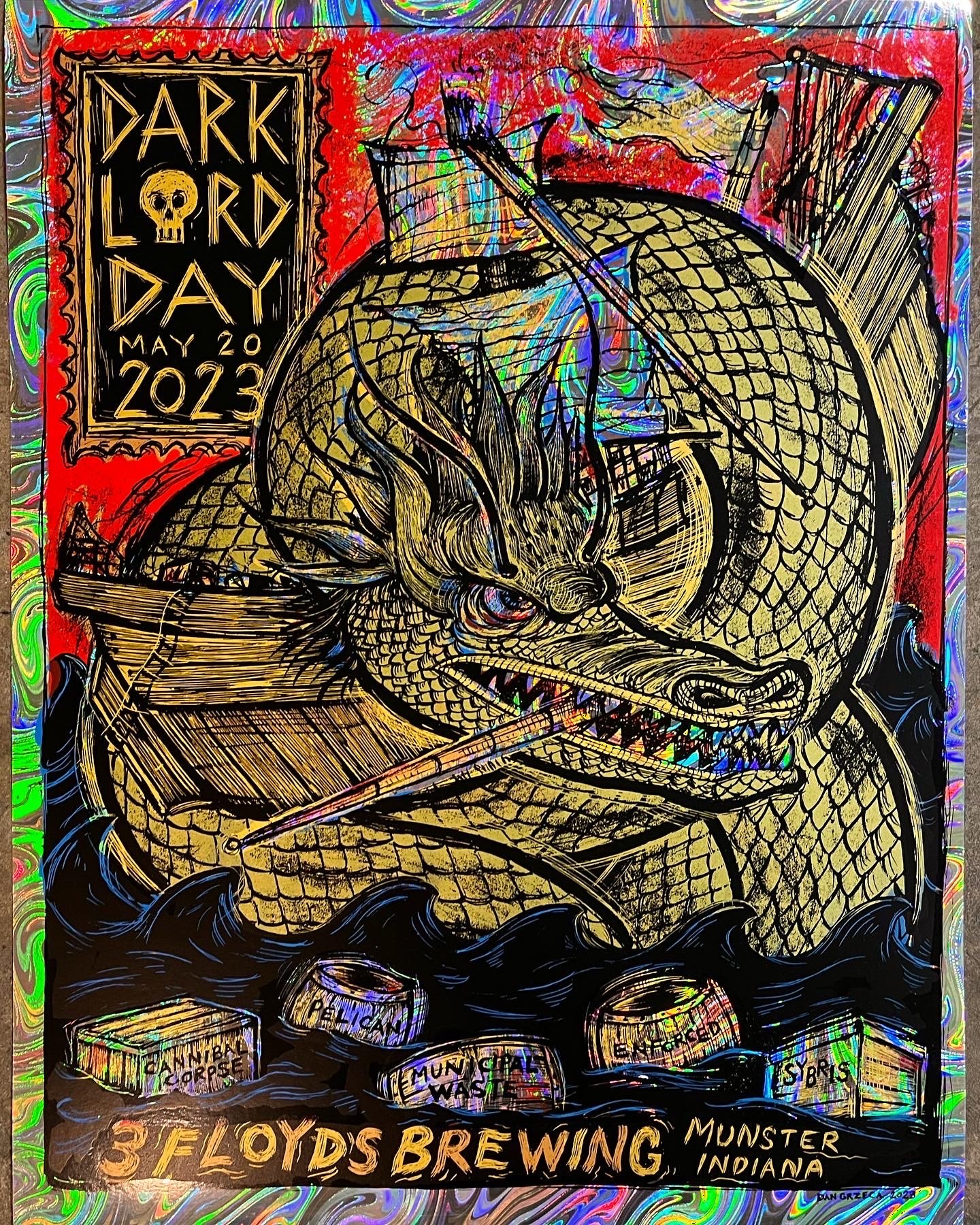 Dark Lord Day 2023 Foil edition Ground Up Press Artwork by Dan Grzeca