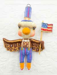 Image 2 of Bald Eagle Spun Cotton Ornament – Handmade Patriotic Folk Art with Flag