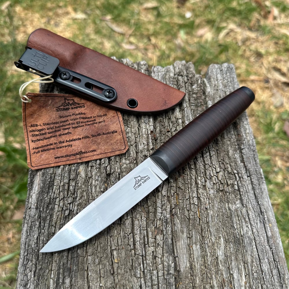 Image of 95mm Puukko AEB-L Stacked Leather 