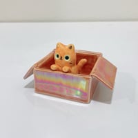 Image 9 of Glow in dark picture holder orange cat in the box ceramic keepsake (rainbow effect)